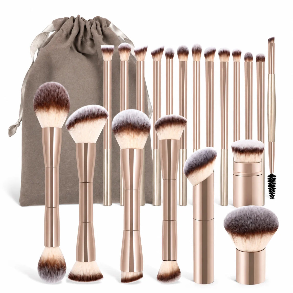 LUXEBLEND 20-Pc Pro Makeup Brush Set | Metal Handle & Velvet Pouch Makeup Brush Set QXL 20pcs