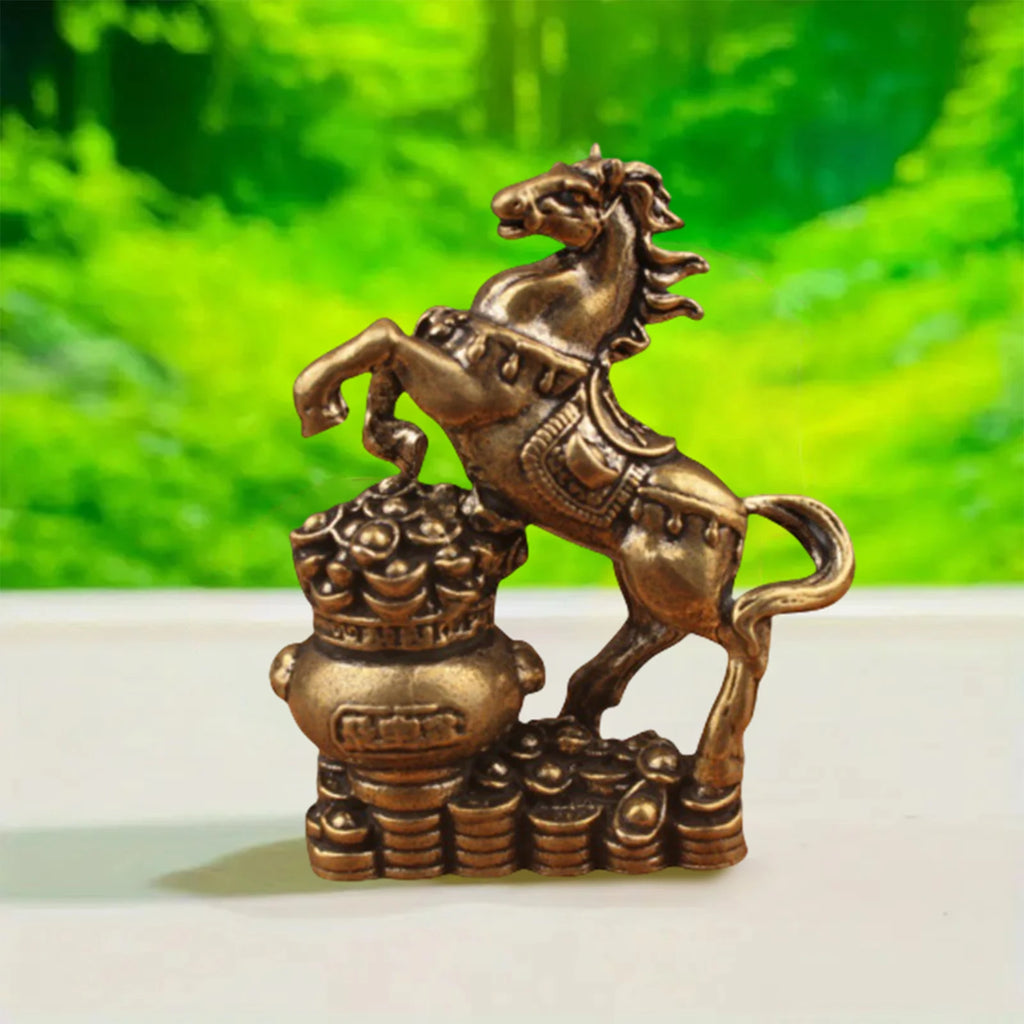 Brass Horse Figurine | Feng Shui Chinese Zodiac Lucky Statue Decorative Figurine QXL