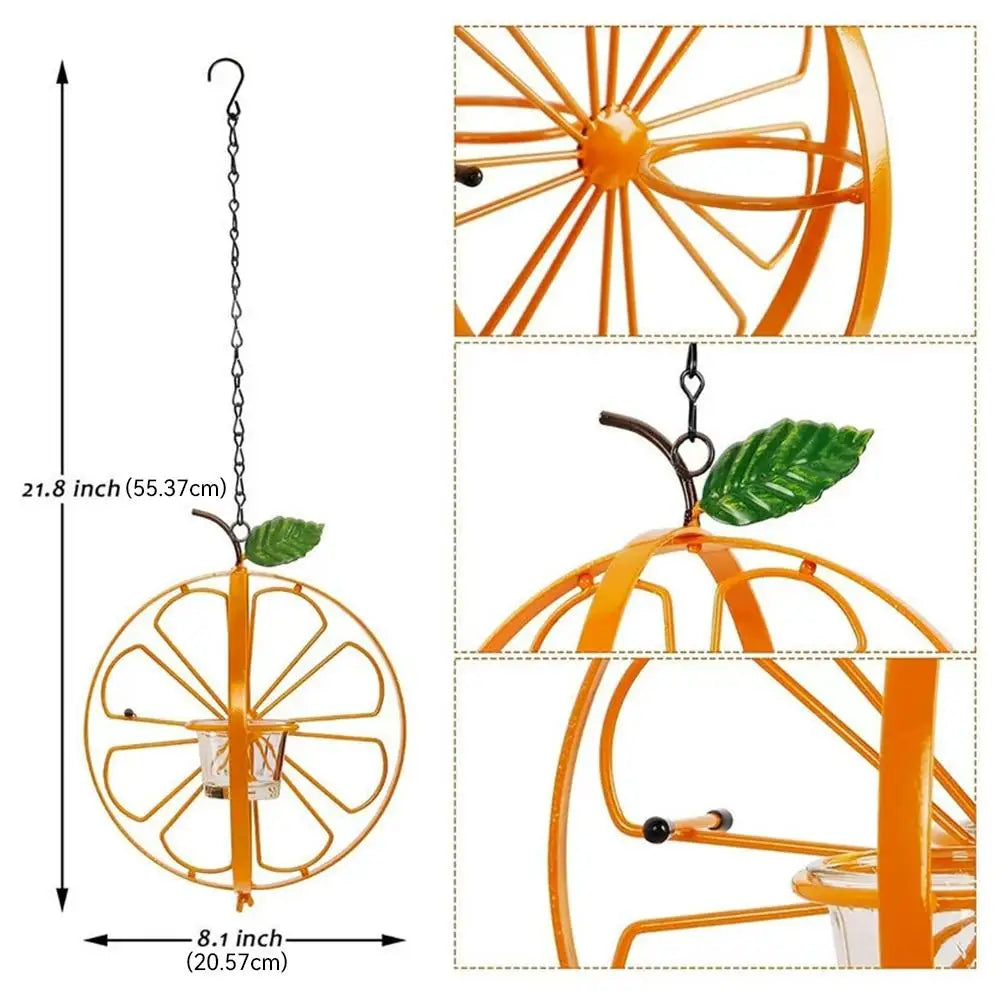 Hanging Orange Metal Bird Feeder – Jelly Cups & Fruit Spikes Hanging Bird Feeder QXL