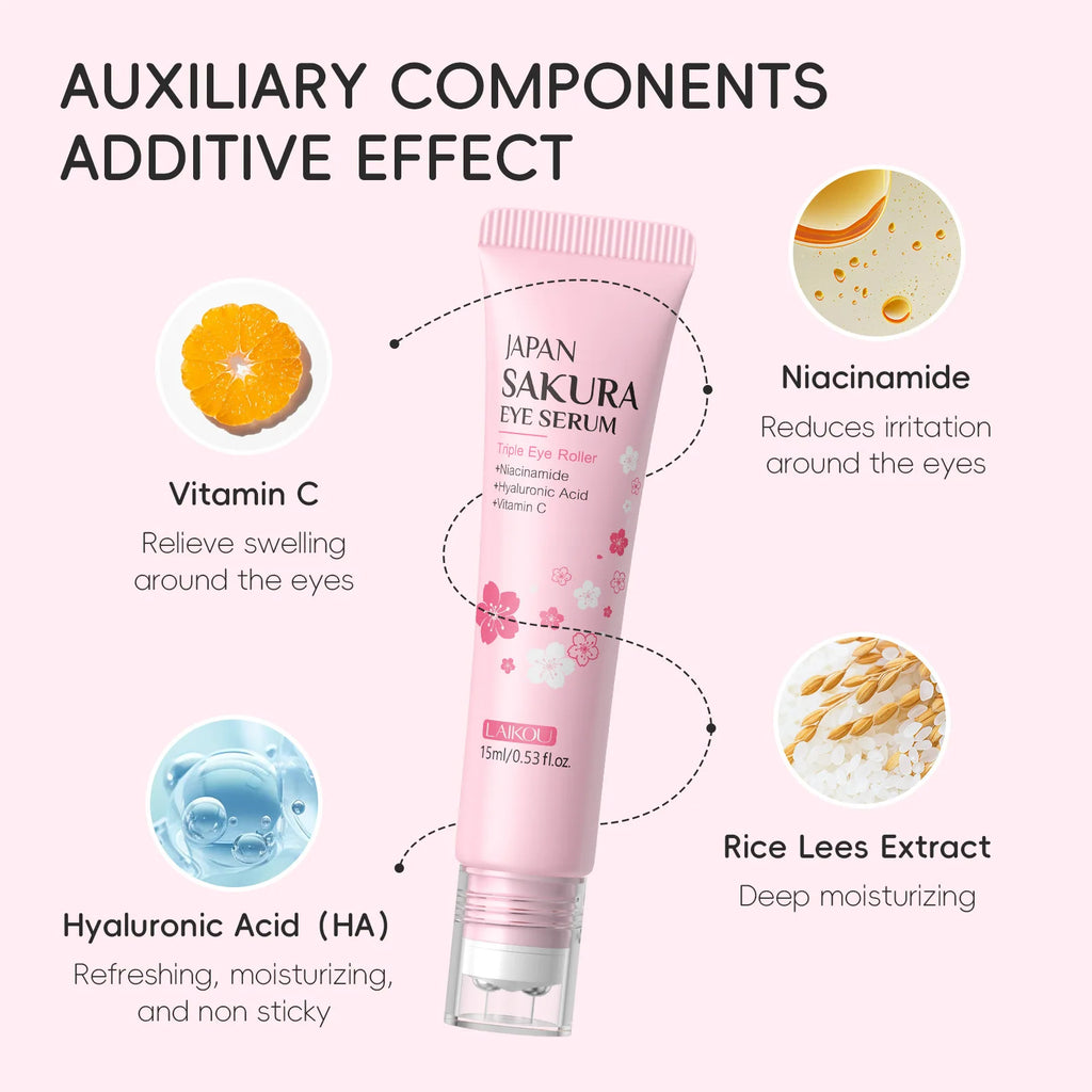LAIKOU Sakura Eye Serum Roller | Brighten & Hydrate 15ml Eye Serum Roller QXL