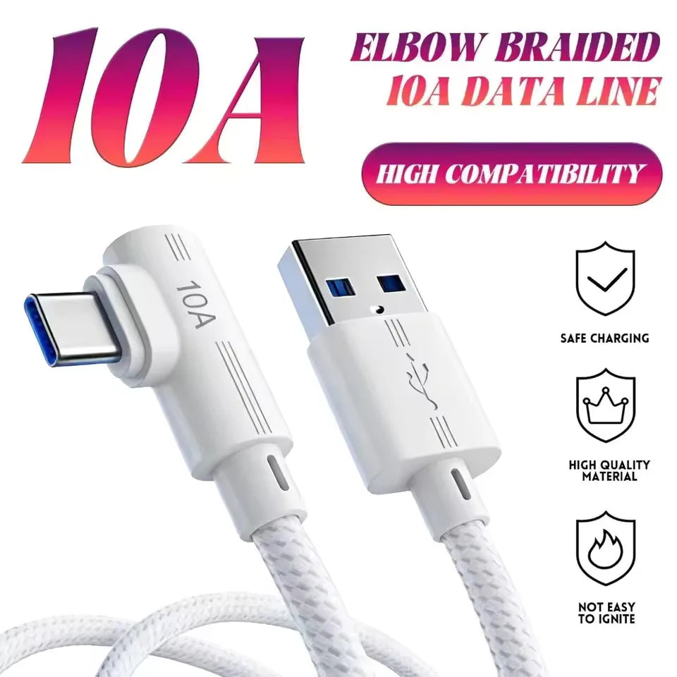 240W USB-A to USB-C 90° Elbow Fast Charging Cable | 5 Lengths USB-C Charging Cable QXL