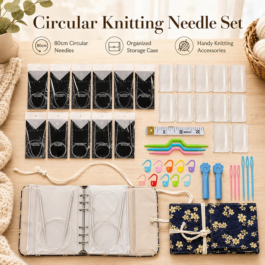 Complete Circular Knitting Needle Set | Floral Bag & Markers Knitting Needle Set QXL C1