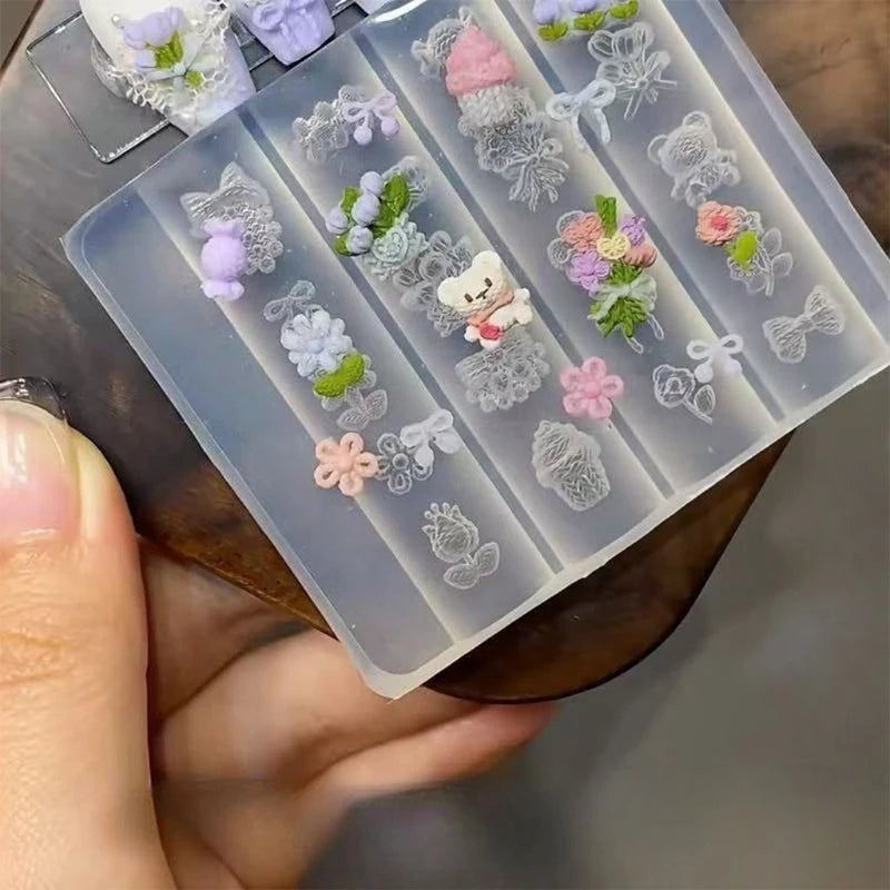 Bow & Flower Silicone Nail Art Mold | 3D DIY Manicure Silicone Nail Mold QXL