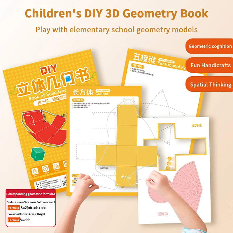 3D Geometry DIY Learning Book | Kids Spatial Thinking Game Educational Activity Book QXL