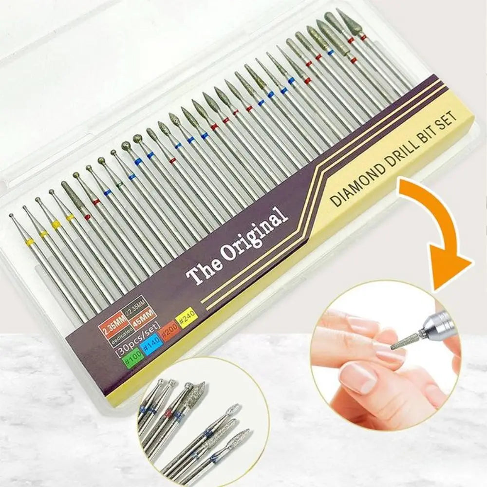 30-Pc Diamond Nail Drill Bits | Cuticle & Callus Tool Set Nail Drill Bit Set QXL