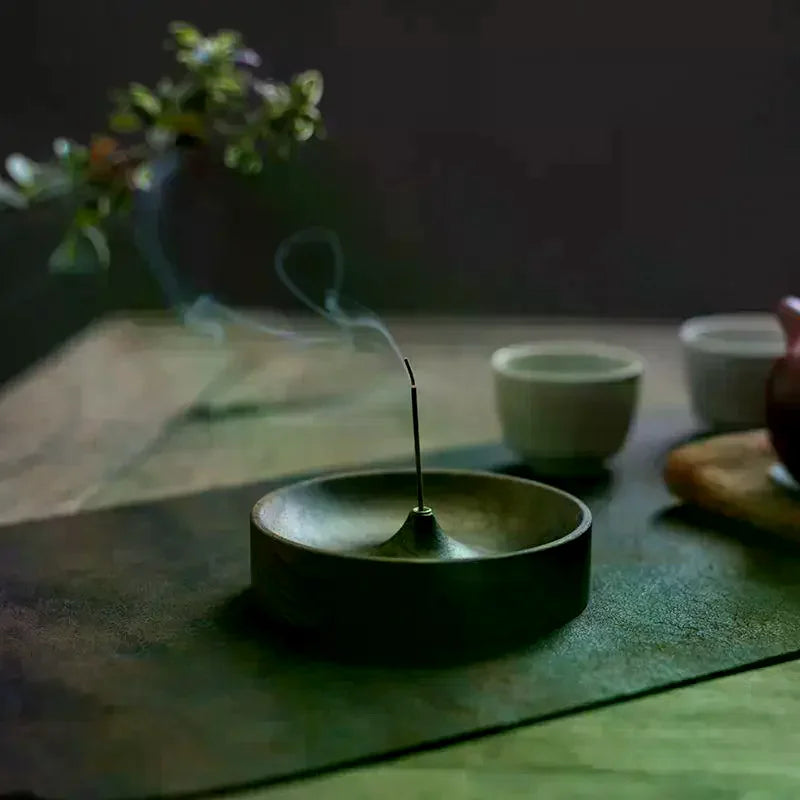 Handmade Black Walnut Wood Round Incense Stick Tray Holder Incense Stick Holder QXL