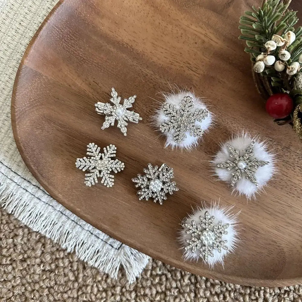 2-Pack Rhinestone Snowflake Hair Clips | Pearl Silver Barrettes Hair Clips Barrettes QXL