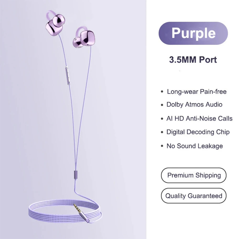 Clip-On Wired Earphones USB-C & 3.5mm | HD Mic | IPX4 Wired Clip-On Earphones QXL Purple 3.5mm