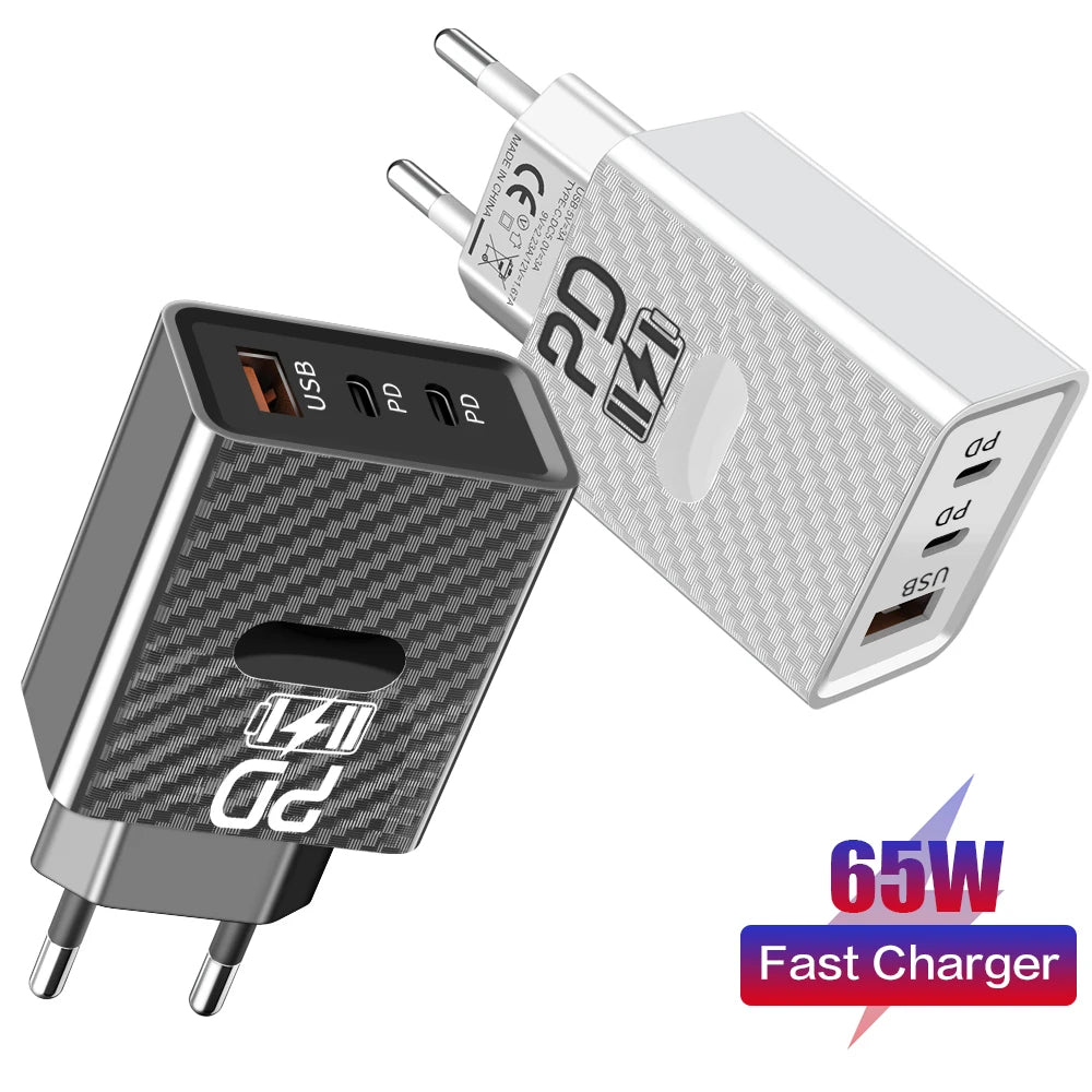 65W USB-C PD Fast Charger QC3.0 Wall Adapter | Multi-Device USB-C Wall Charger QXL