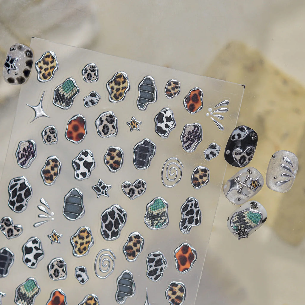 5D Self-Adhesive Nail Stickers | Leopard Snake Stone Designs Nail Art Stickers QXL