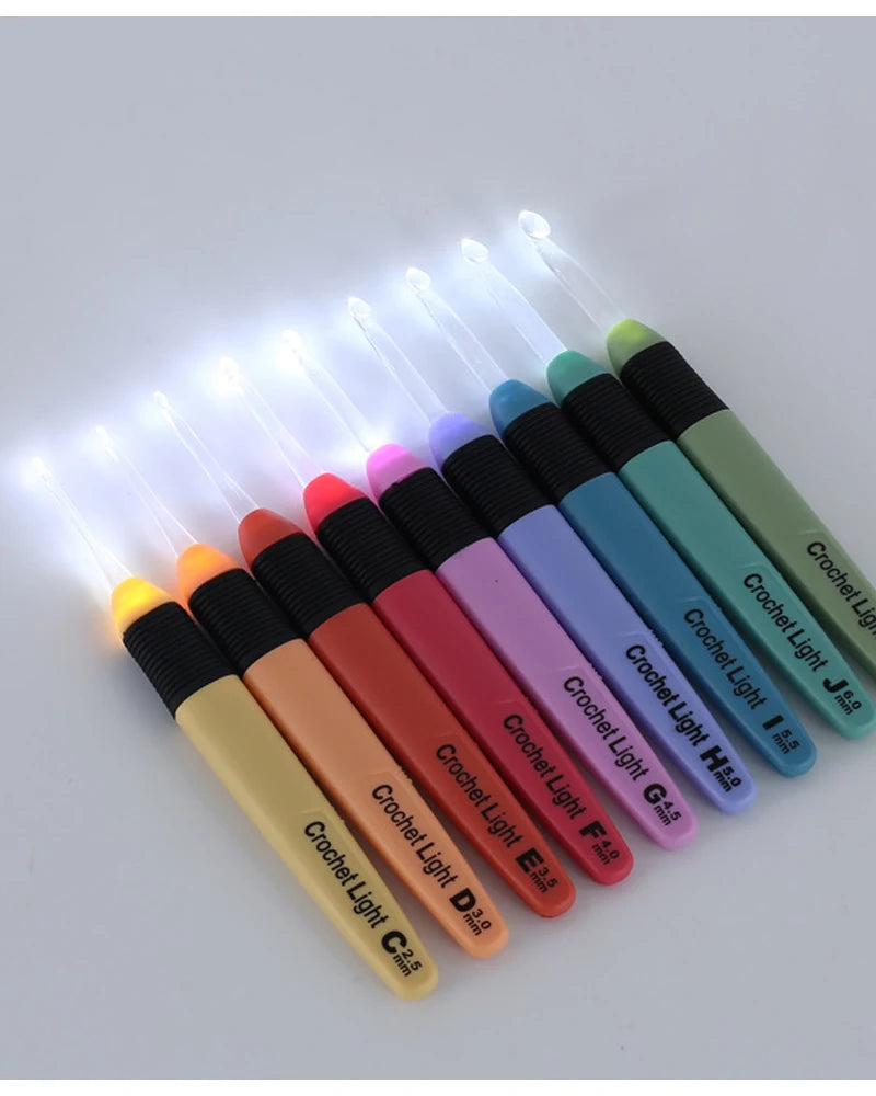 LED Luminous Crochet Hook Set | 9 Sizes Light-Up Knitting Tool LED Crochet Hook Set QXL