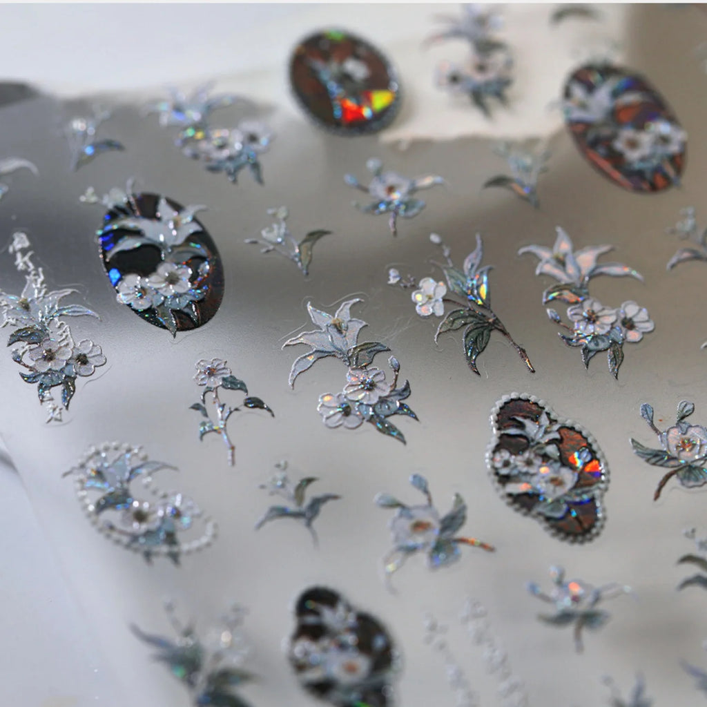 5D Floral Nail Art Stickers – Lily & Camellia Self-Adhesive Nail Art Stickers QXL