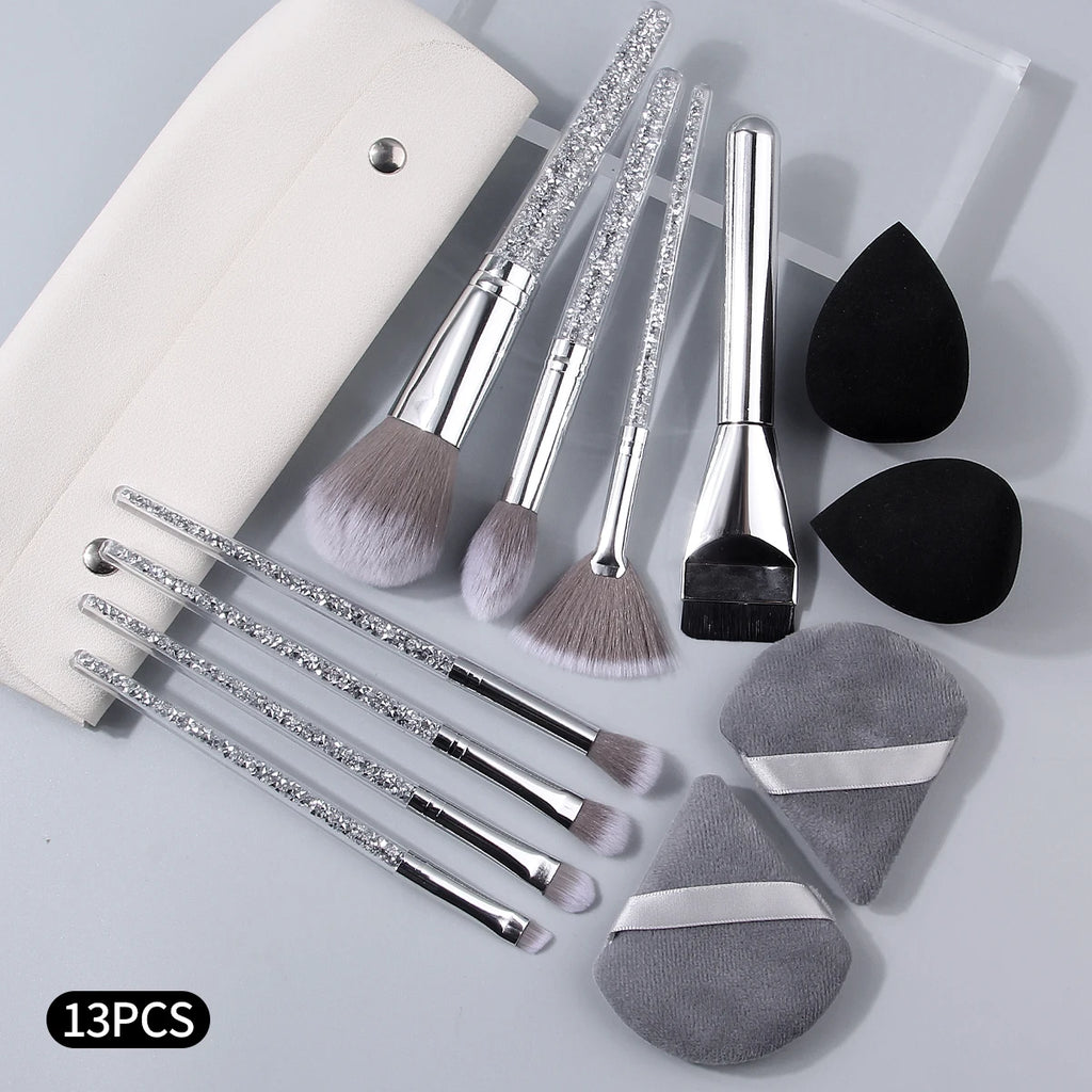 13-Pc Silver Diamond Handle Makeup Brush Set | KOSSHOW Makeup Brush Set QXL