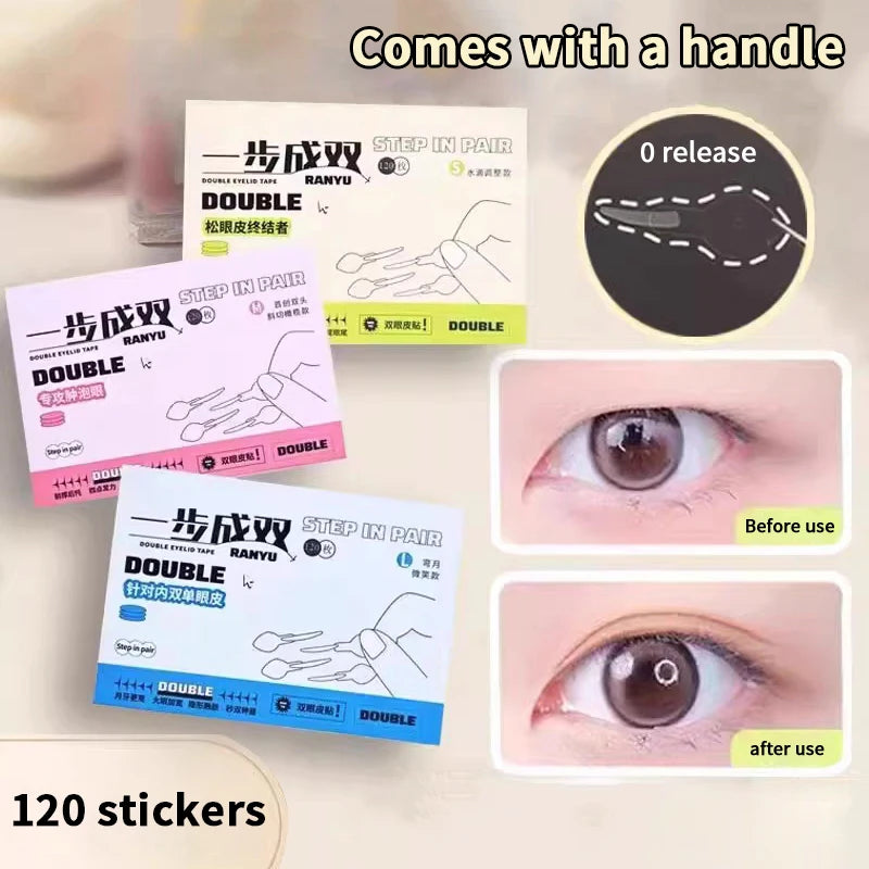 120-Pack Double Eyelid Tape Stickers with Handle & Tools Eyelid Tape Stickers QXL
