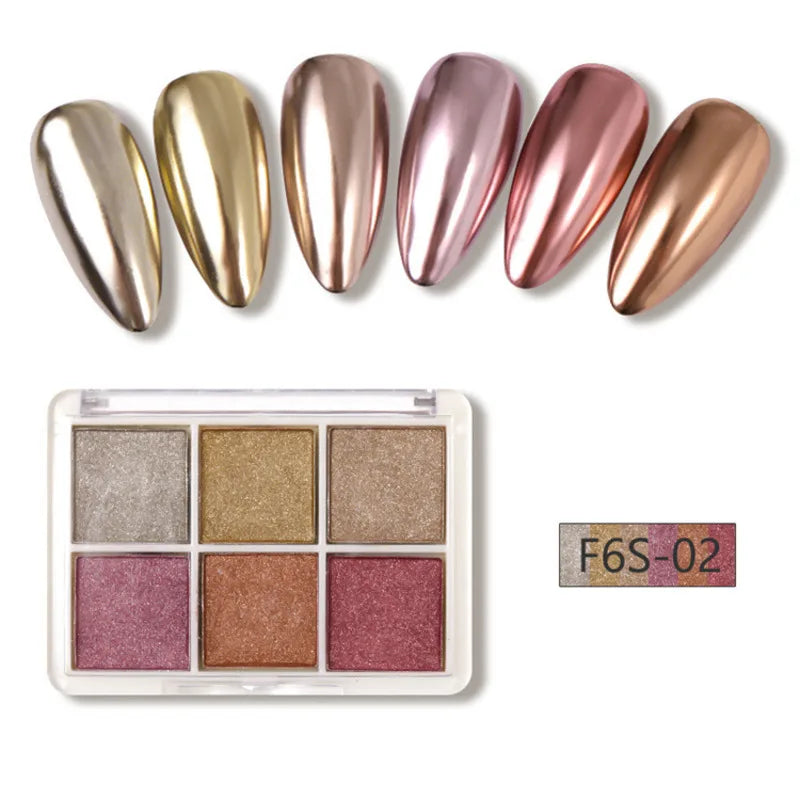 6-Color Solid Magic Mirror Nail Powder | Aurora Chrome Set Mirror Nail Powder QXL