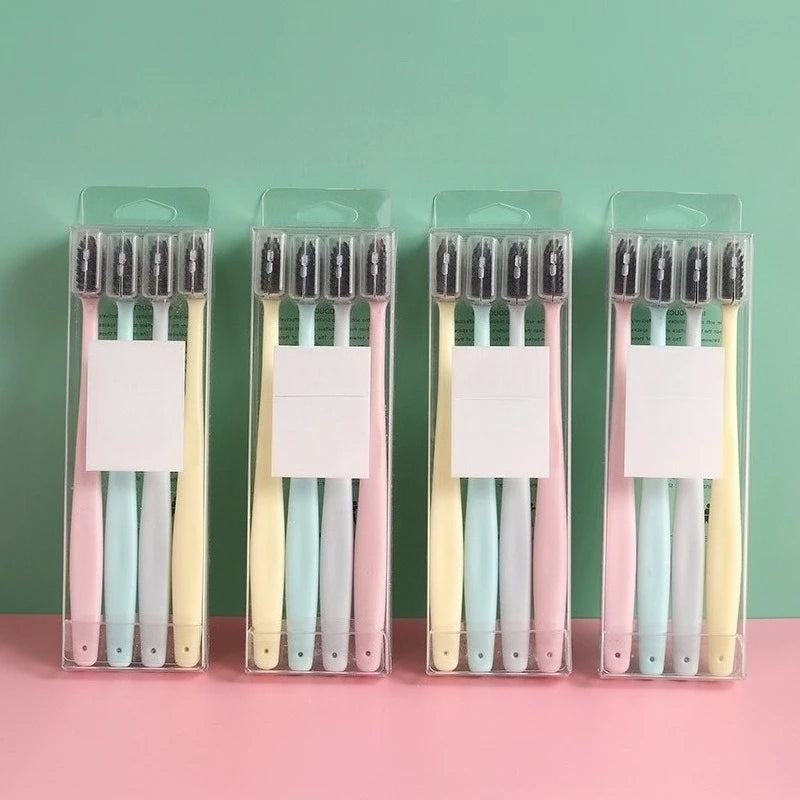 4-Pack Adult Soft Bristle Wide Head Toothbrushes | Macaron Manual Toothbrush QXL 4pcs-1 box
