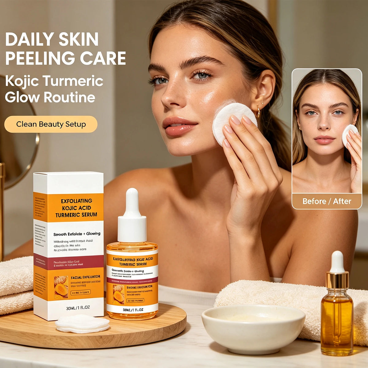 Kojic Acid & Turmeric Exfoliating Brightening Serum 30ml Brightening Face Serum QXL