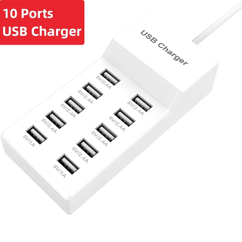 10-Port USB Wall Charger Hub | LCD Display | EU US UK Plug USB Charging Hub QXL