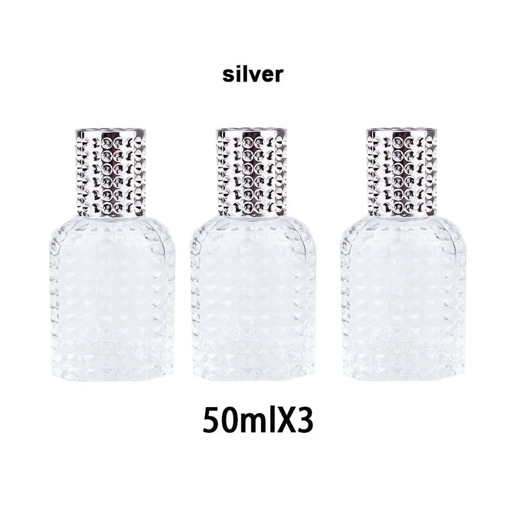 Pineapple Glass Perfume Bottle with Atomizer | 30ml & 50ml Perfume Atomizer Bottle QXL Glass 3pcs-Silver-50ml