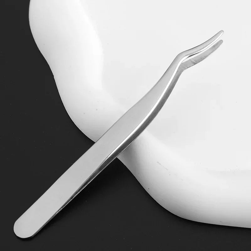 VVOCCI Stainless Steel False Eyelash Tweezers Makeup Tool Eyelash Tweezers QXL M124 Silver