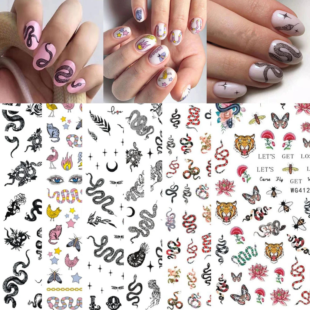 3D Punk Snake Nail Art Stickers | Self-Adhesive Decals Nail Art Stickers QXL