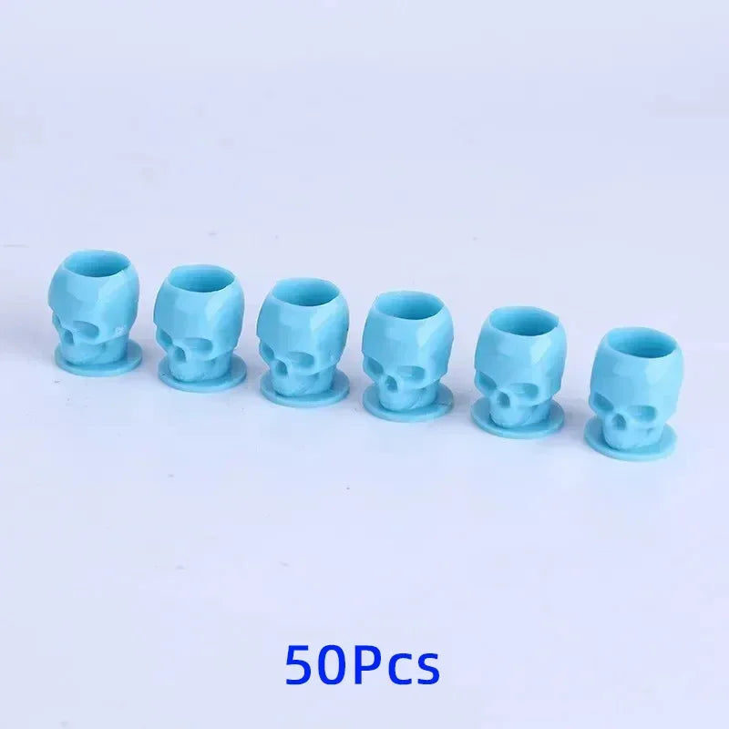 50-Pack Skull Disposable Tattoo Ink Cups | Pigment Holders Tattoo Ink Cups QXL M101 Blue-50Pcs