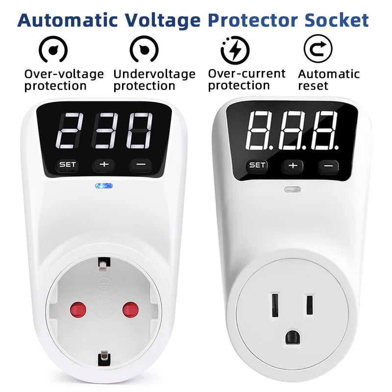16A Adjustable Voltage Protector Socket | EU & US Plug Voltage Protector Socket QXL EU 230V 16A