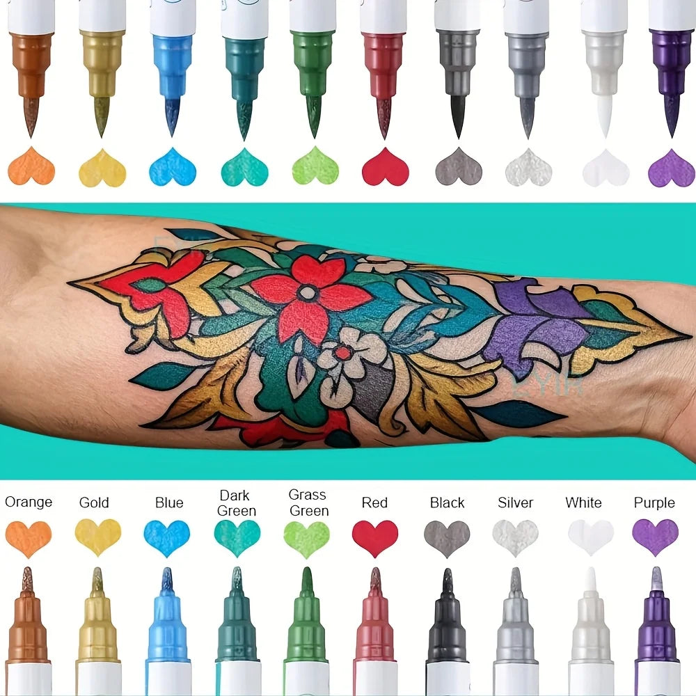 10-Color Dual-Ended Temporary Tattoo Pen Set | Body & Face Art Temporary Tattoo Pen QXL