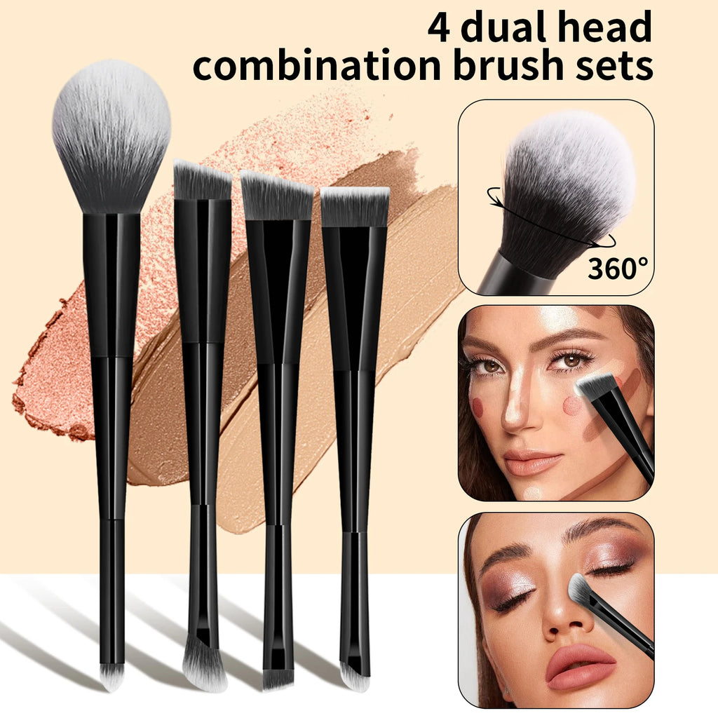 Ronshadow 4-Pc Dual-Sided Makeup Brush Set | Full Face Kit Dual-Sided Makeup Brushes QXL