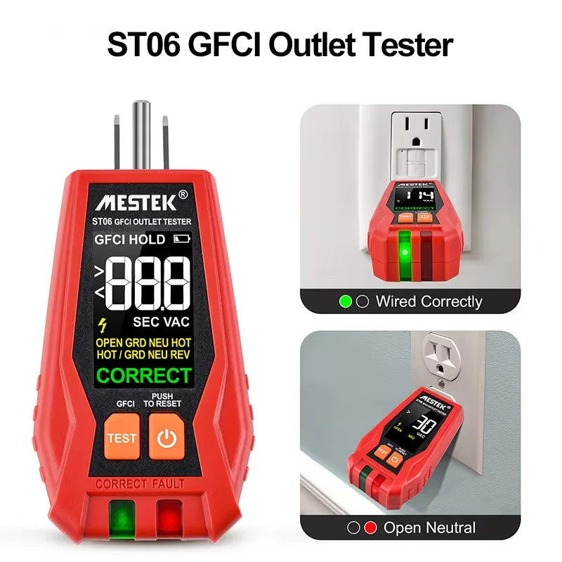 GFCI Outlet Tester LCD Display | 3-Wire 120V Socket Checker Outlet Socket Tester QXL