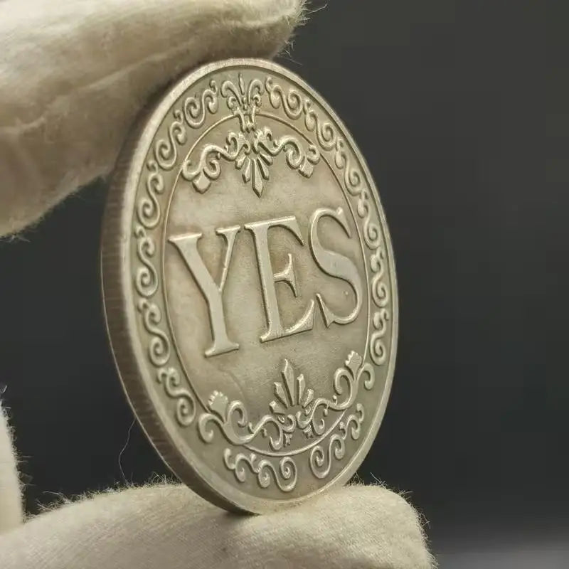 Double-Sided YES/NO Lucky Coin | Antique Silver Floral Gift Novelty Collectible Coin QXL