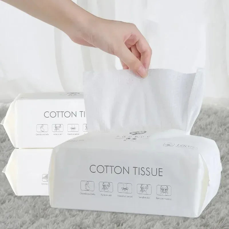 100-Pack Biodegradable Cotton Facial Towels | Makeup Remover Pads Disposable Facial Pads QXL