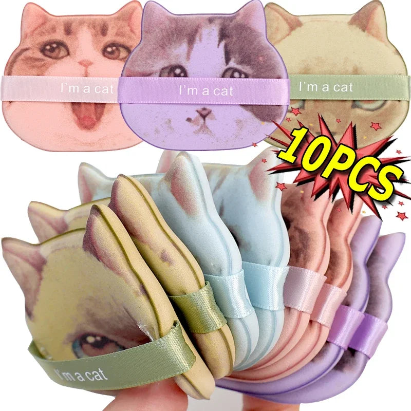 10-Pack Cat Shape Powder Puffs | Wet & Dry Makeup Applicator Makeup Powder Puff QXL