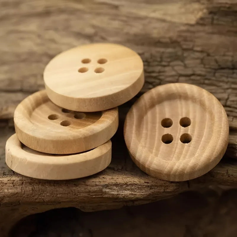 50-Pack Natural Wood 4-Hole Buttons for Sewing & Crafts Wood Sewing Buttons QXL