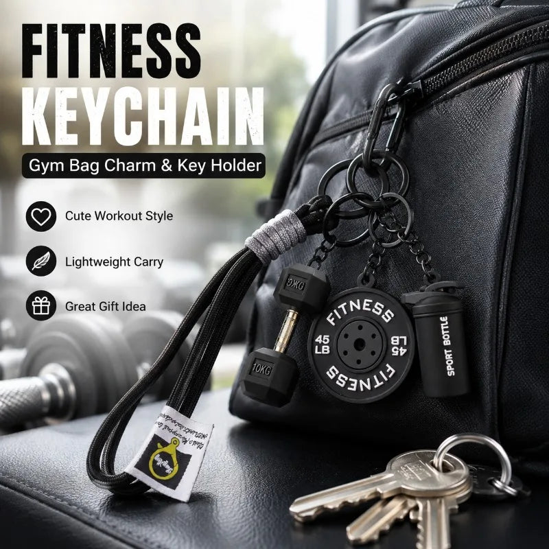 Fitness Keychain | Dumbbell, Weight Plate & Bottle Charms Novelty Keychain QXL