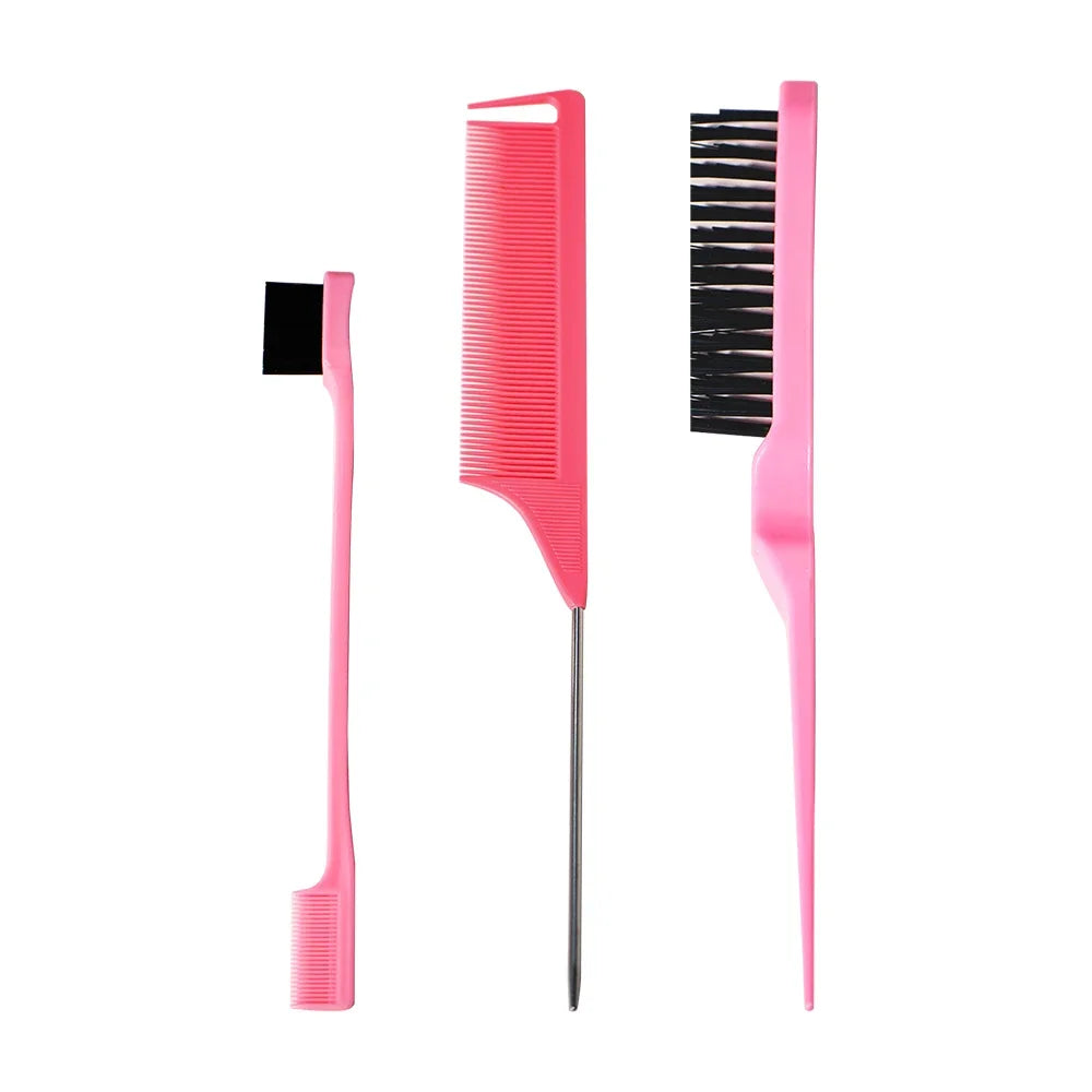 Anti-Static Rat Tail Comb | Steel Pin Pointed Salon Styling Rat Tail Comb QXL M12 pink1set