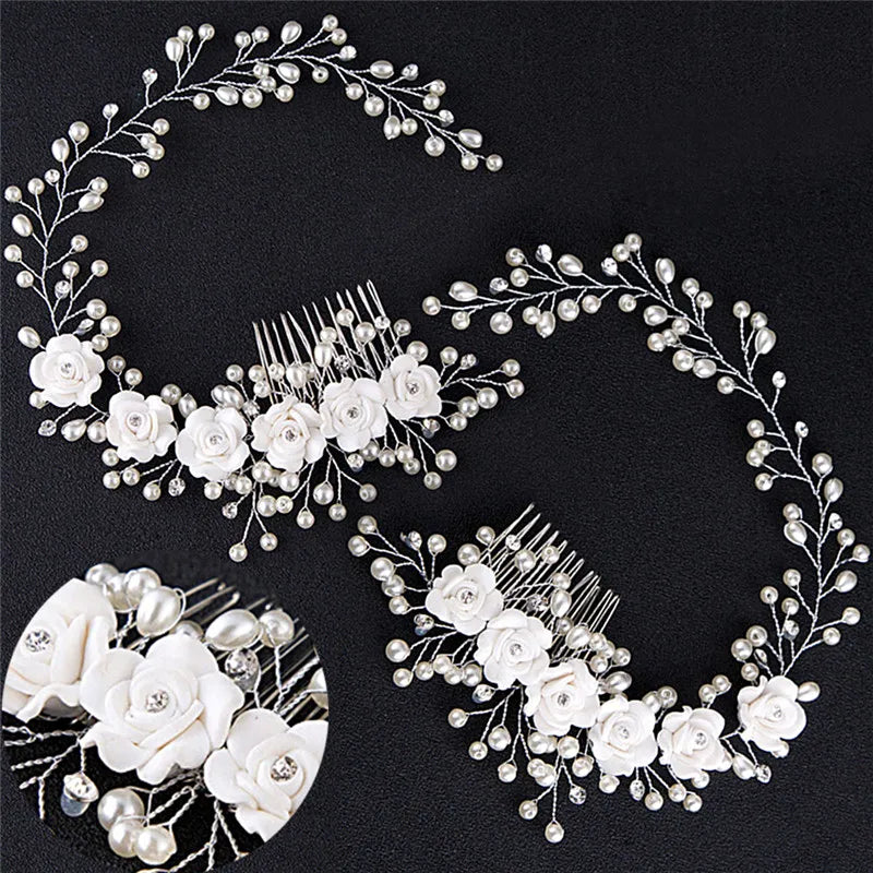 Bridal Pearl Hair Comb | Handmade Flower Wedding Accessory Bridal Hair Comb QXL