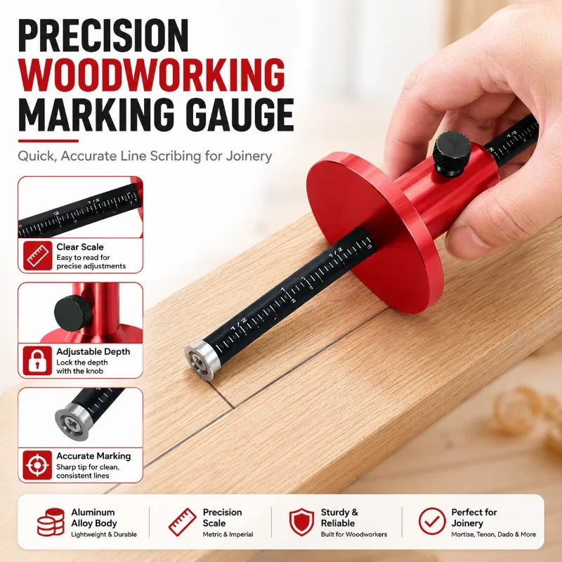 Dual-End Aluminum Marking Gauge | Mortise Tenon Scribing Tool Woodworking Marking Gauge QXL