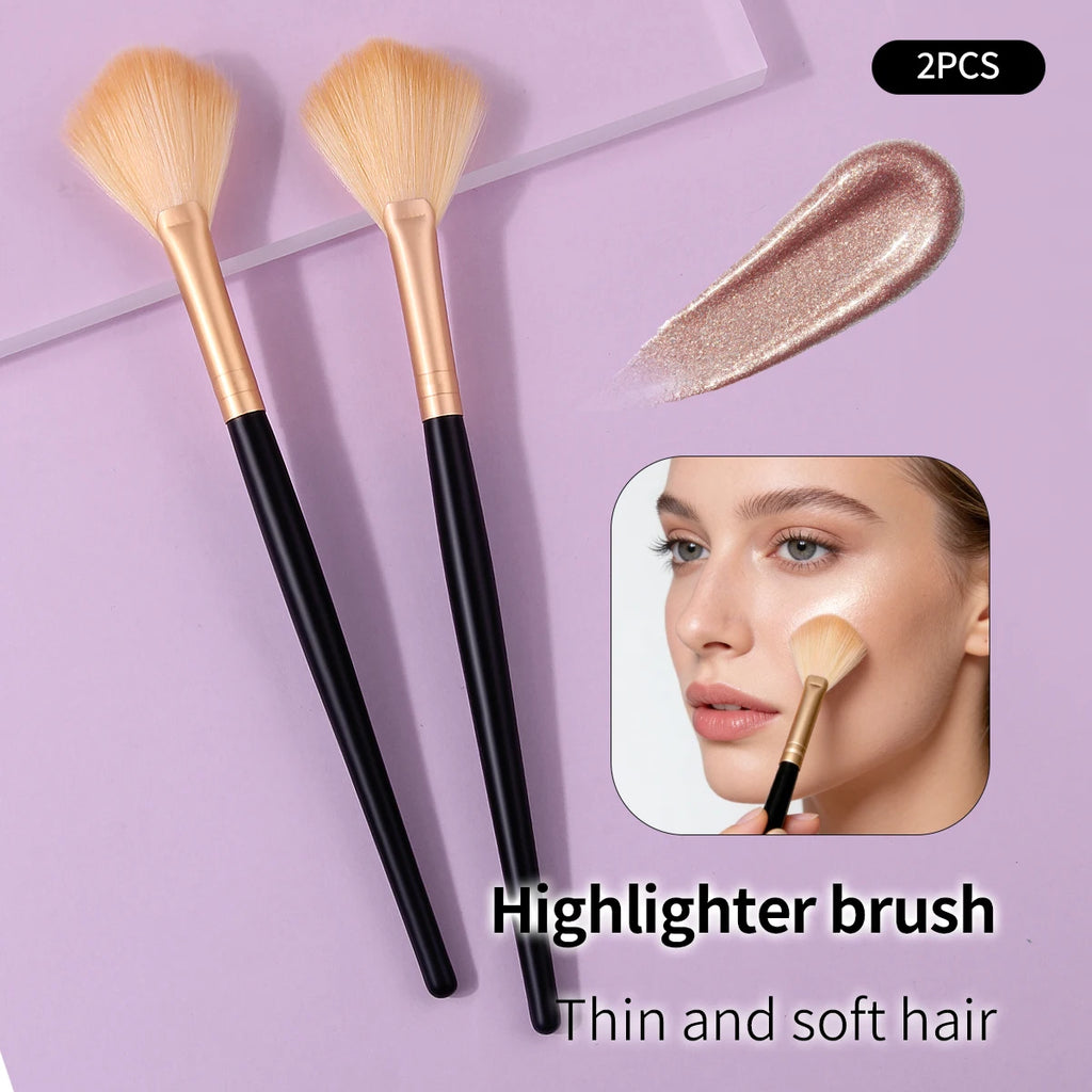 KOSSHOW 2-Pack Fan Makeup Brush Set | Wood Handle & Nylon Fan Makeup Brush Set QXL black