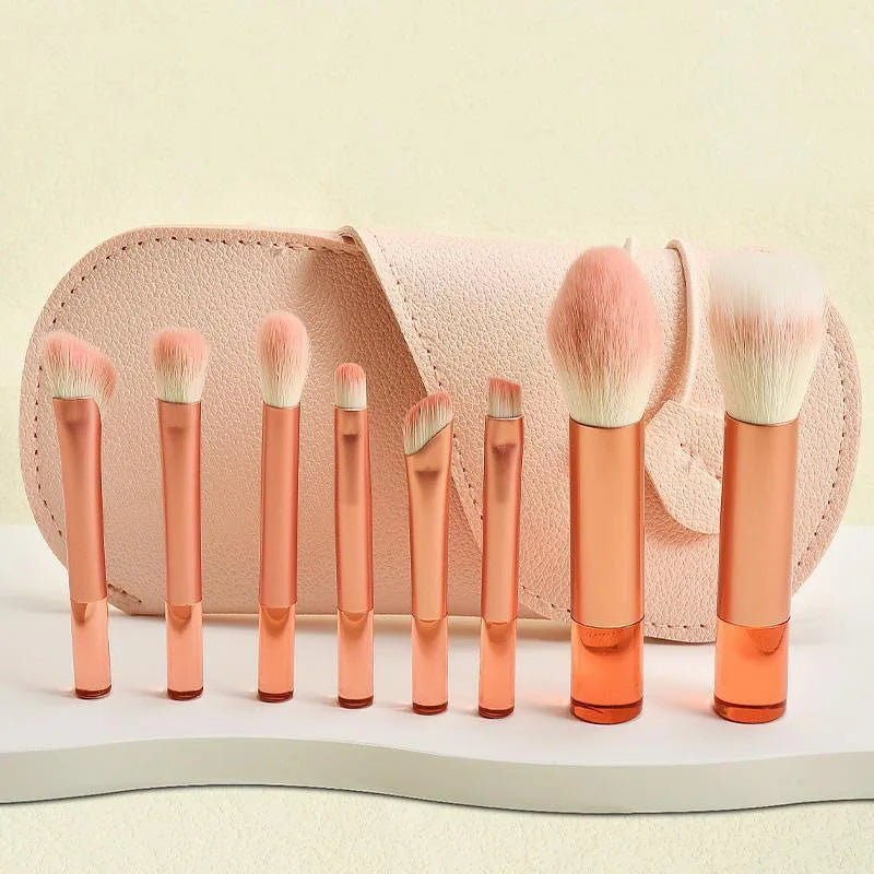 8-Piece Mini Makeup Brush Set | Crystal Handle Travel Kit Makeup Brush Set QXL 8 piece and bag