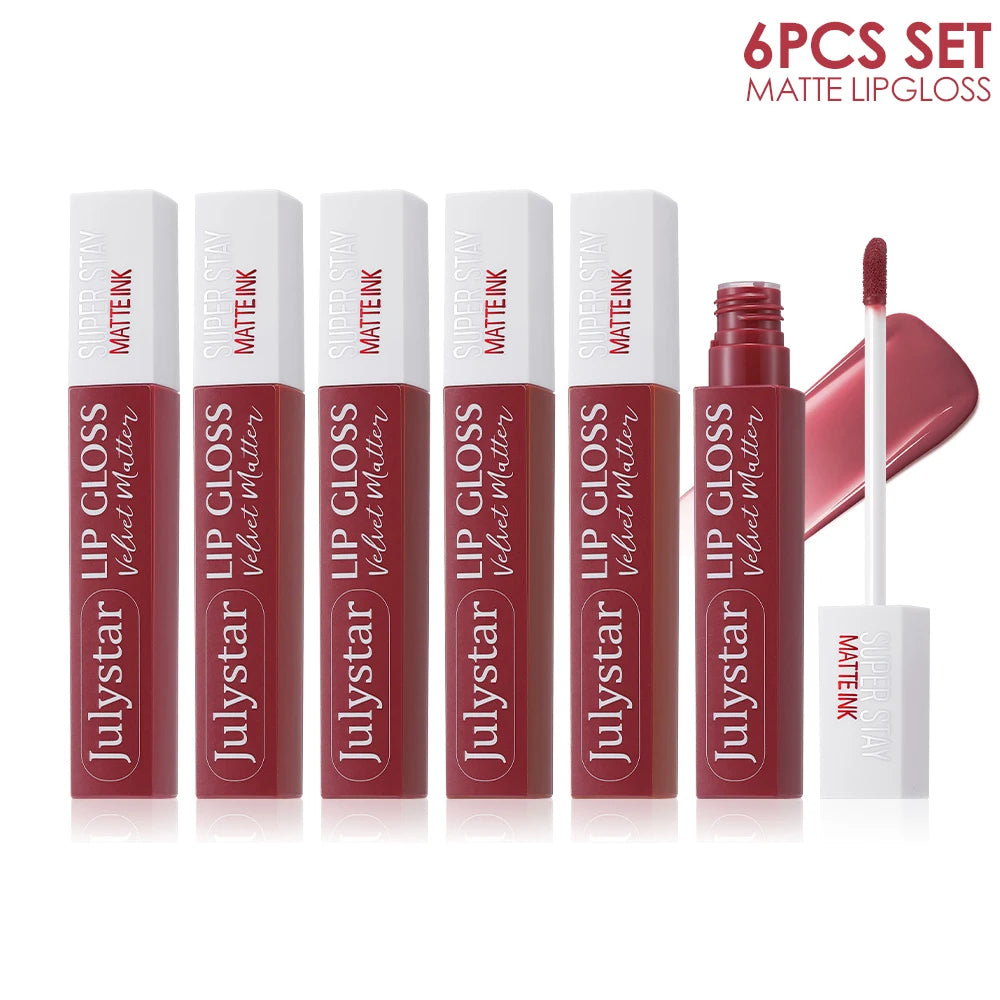 Julystar 6-Pack Velvet Lip Gloss Set | High Pigment Velvet Lip Gloss Set QXL 6pcs 6 Colors