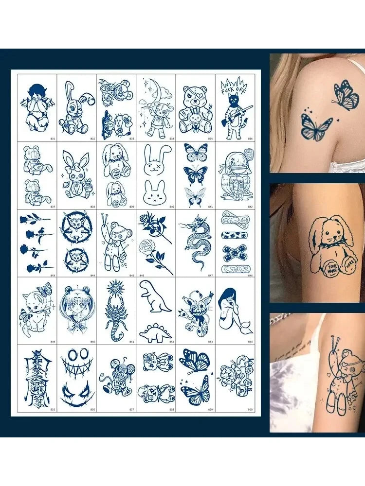 30-Pack Cartoon Temporary Tattoo Stickers | Waterproof Body Art Temporary Tattoo Stickers QXL 30 patterns