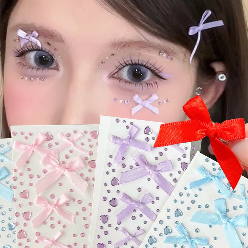 3D Crystal Diamond Face Stickers | Bow & Rose Body Gems Face & Body Stickers QXL