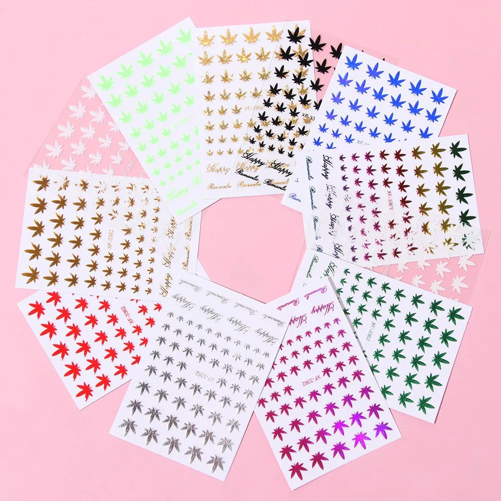 3D Holographic Leaf Nail Stickers | Self-Adhesive Decals Nail Art Stickers QXL