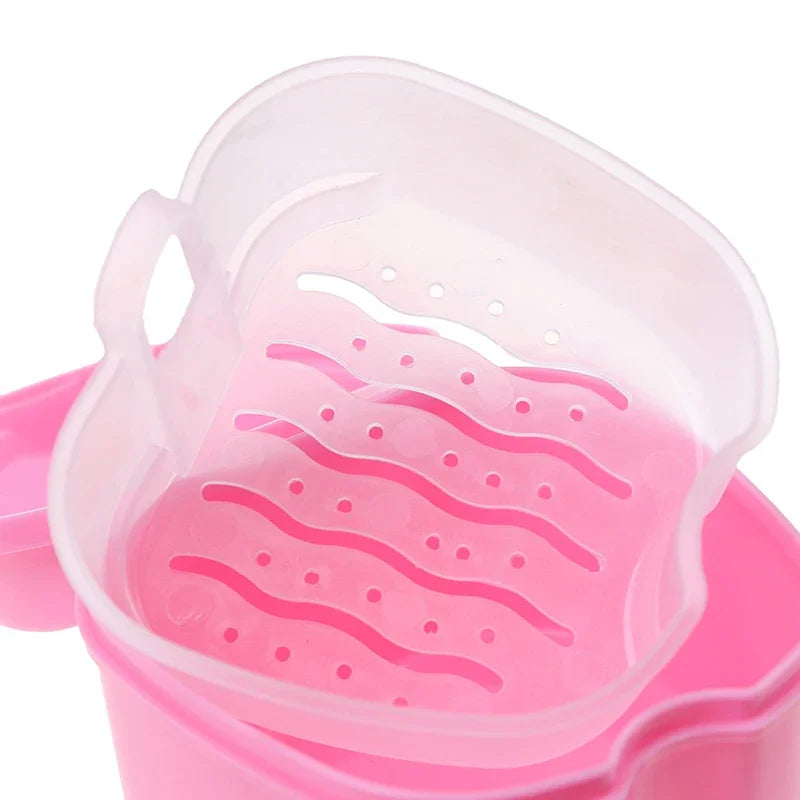 Denture Storage Box with Cleaning Brush | Portable Bath Case Denture Storage Case QXL