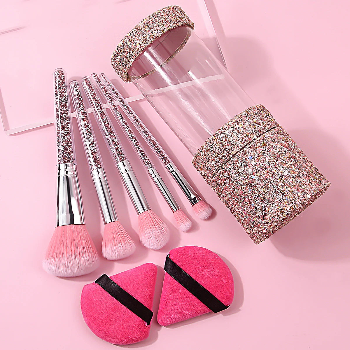 8-Piece Diamond Handle Makeup Brush Set with Puff & Storage Makeup Brush Set QXL