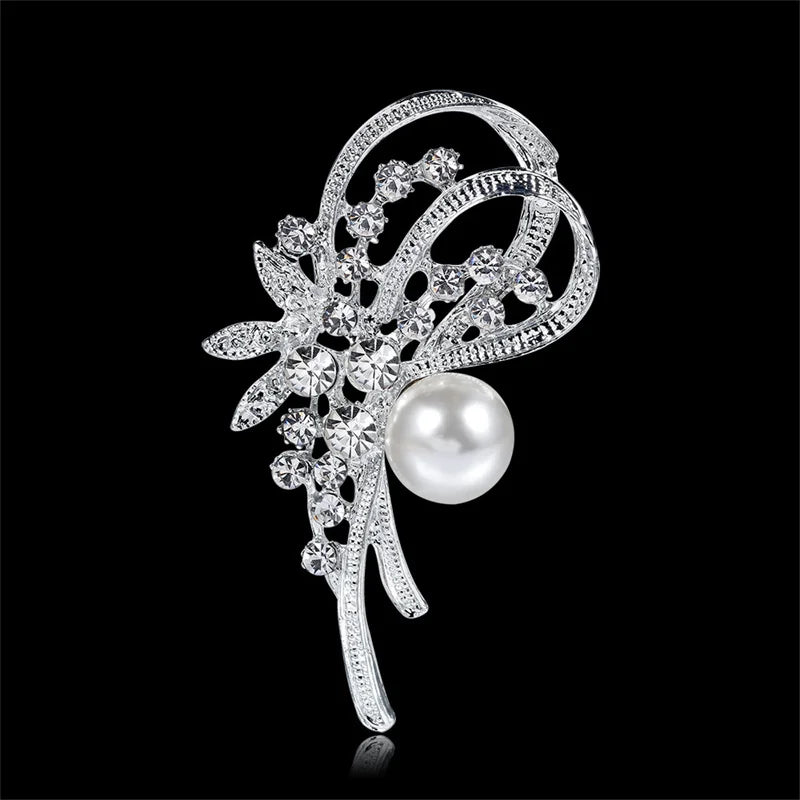 Narcissus Flower Brooch | Pearl & Rhinestone Zinc Alloy Pin Fashion Brooch Pin QXL