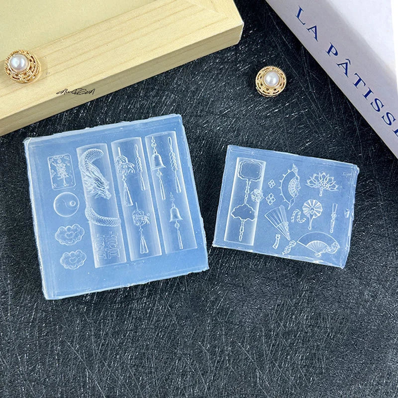 3D Chinese-Style Silicone Nail Art Mold | Dragon & Fan Designs Silicone Nail Mold QXL