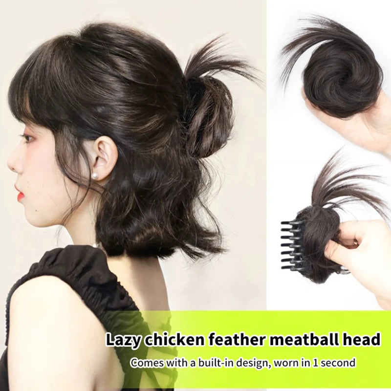 Synthetic Curly Hair Bun Clip – Elastic Scrunchy Ponytail Piece Hair Bun Clip QXL