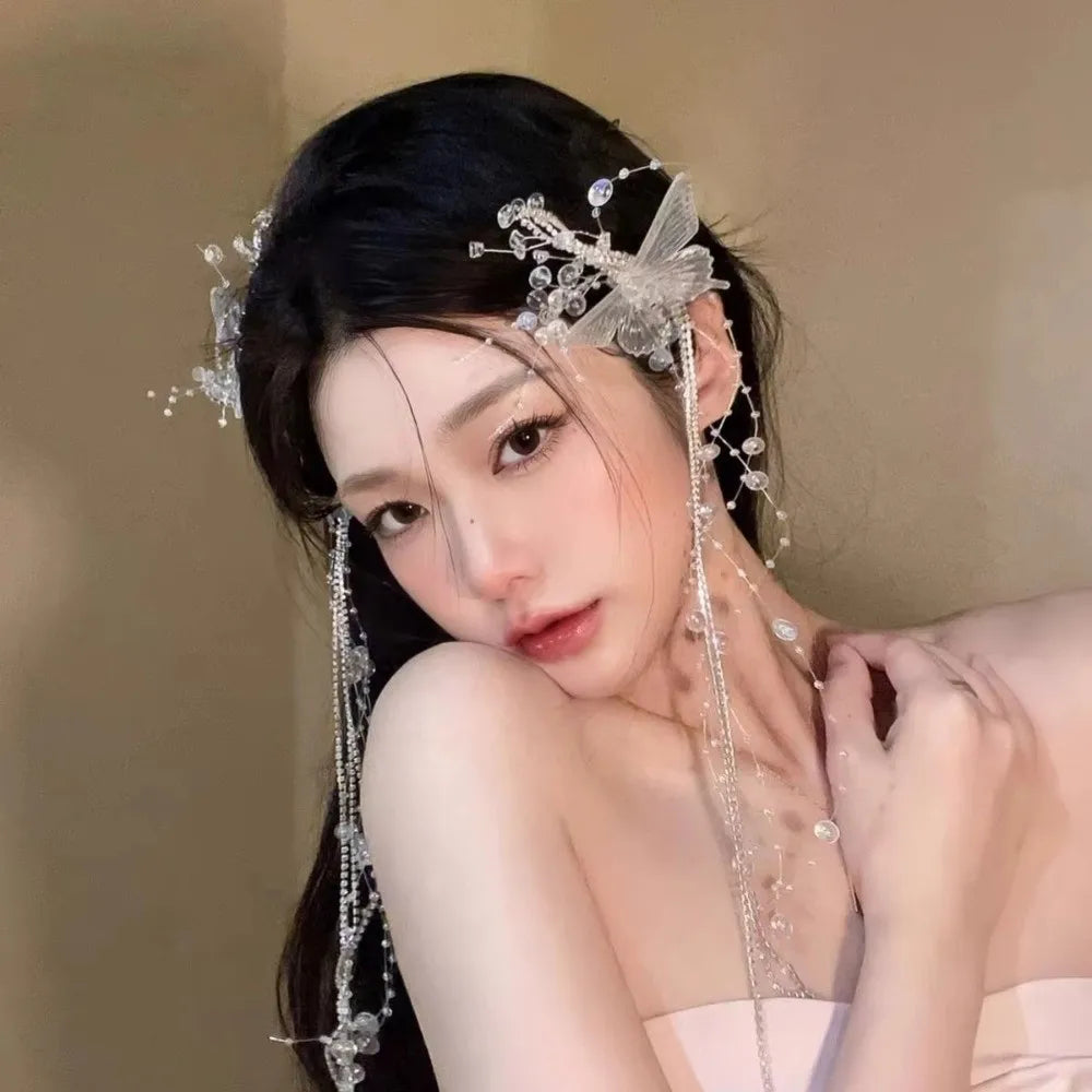 30cm Butterfly Tassel Hair Clip | Bridal Wedding Hairpin Bridal Hair Clip QXL